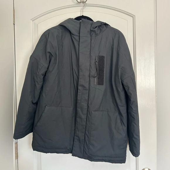 Oak + Fort Down Black Velcro Puffer Jacket size small - Picture 1 of 11